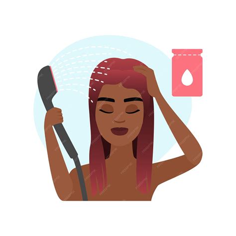 Menina segurando a cabeça do chuveiro para lavar o cabelo com ...