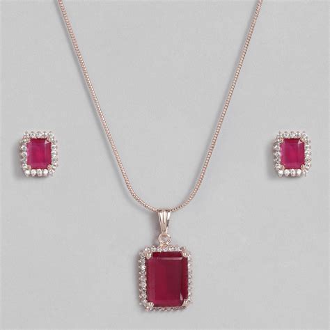 Buy Estele Rose Gold Plated CZ Attractive Square Designer Pendant Set ...