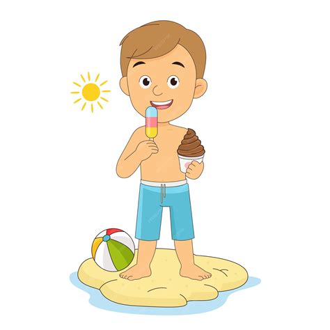Premium Vector | Boy eating ice cream on beach