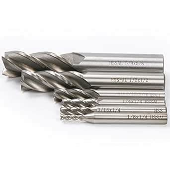 6PC 1/8" 3/16" 1/4" 5/16" 5/8" 1/2" HSS CNC End Mill Cutter Milling ...