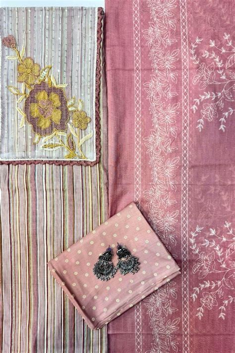 Pure Cotton Unstitched Suit Material with Striped Pattern in Pink