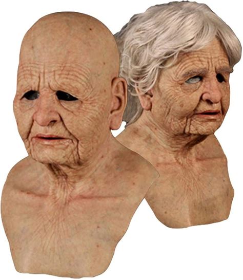 Buy Old Woman/Man Latex Face Mask, Realistic Bald Wrinkle Face Human ...
