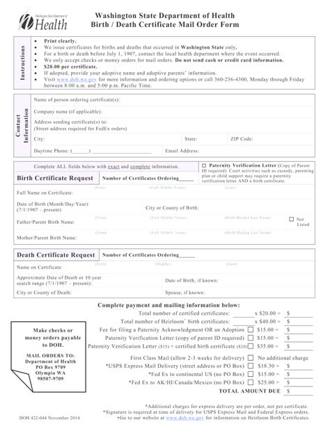 2014 Form WA DOH 422-044 - Blank Fillable Template | Fill Out, Print ...