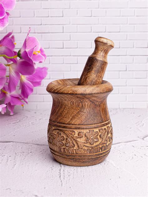 Mango Wood Carved Mortar and Pestle Set | Online Today