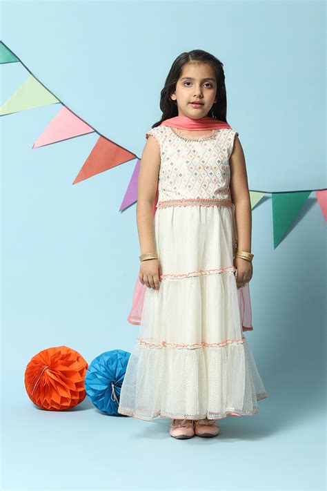 Cream Cotton Short Top Lehenga Set