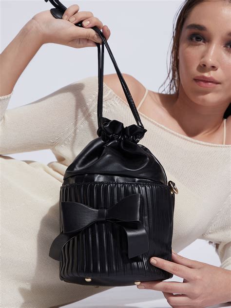 Haute Sauce Textured Bow Detail Bucket Hobo Bag