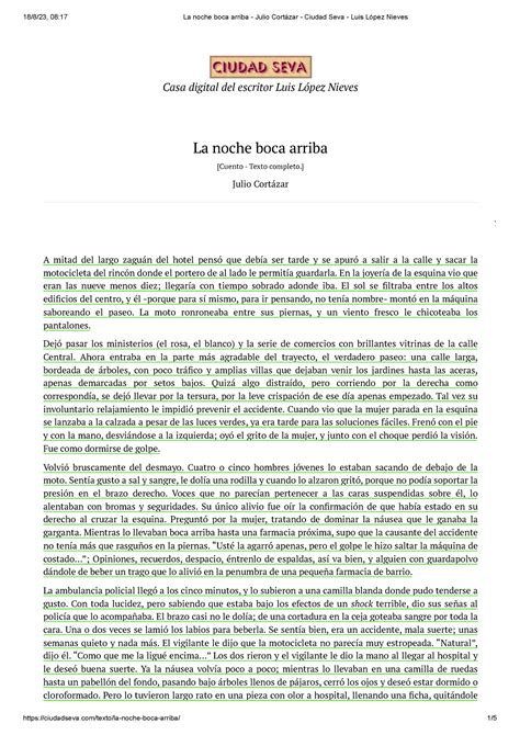 Dividido La noche boca arriba - Julio Cort Ã¡zar - Casa digital del ...