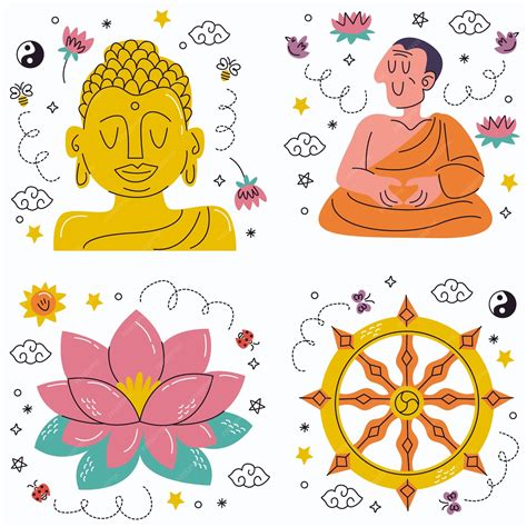 Free Vector | Doodle hand drawn buddhism stickers