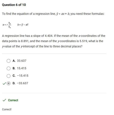 To find the equation of a regression line, û = ax + b, you need these ...