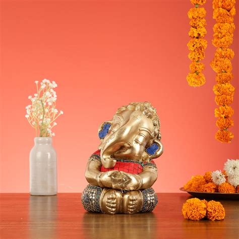 Buy Unique Baby Ganesha Brass idol 9 inches - Budhshiv.com