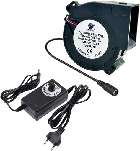 PGSA2Z 97X33mm 7000RPM Dual Ball Blower Fan 12V with 110v - 240v AC ...