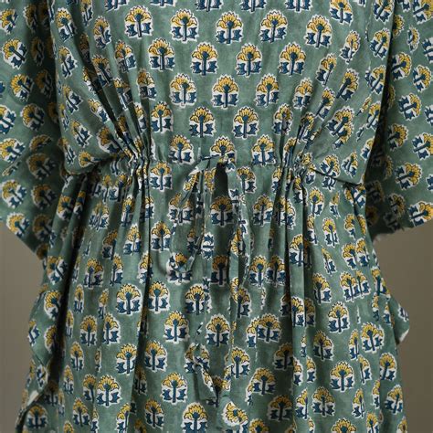 Green Sanganeri Block Print Cotton Kaftan (Medium)