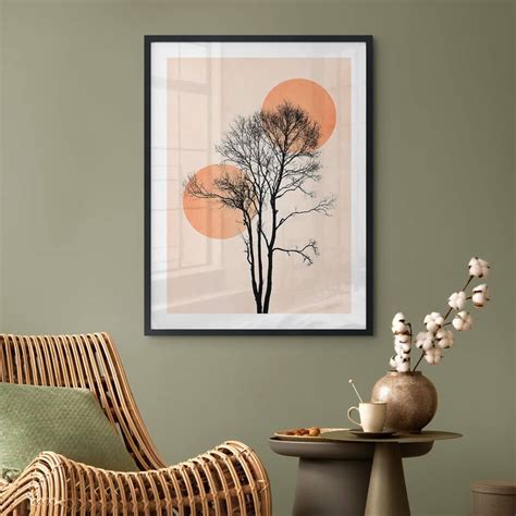 Poster Sun and moon in orange - Kubistika | wall-art.com