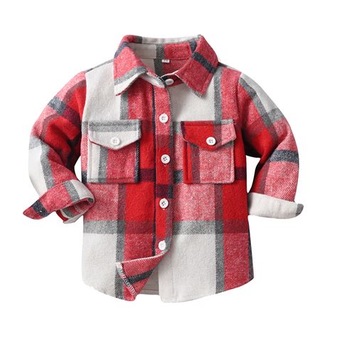 Erwazi Toddler Baby Boys Girls Flannel Shirt Jacket Plaid Lapel Long ...