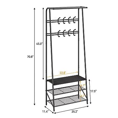 Coat Rack Shoe Bench with 5 Hooks, Hall Trees Entryway Bench with Storage