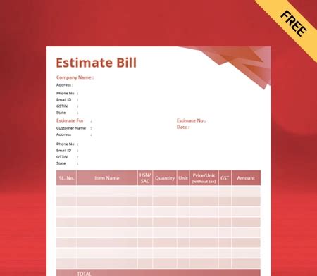 Estimate Bill Format in PDF Free Download