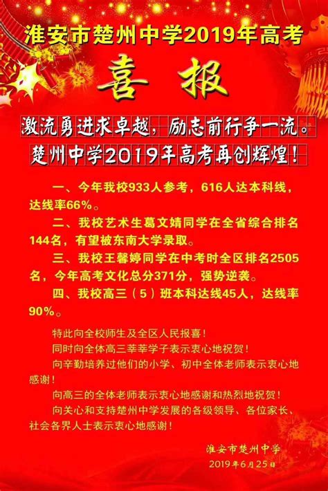 淮安市楚州中学2019年高考喜报--美丽江苏网