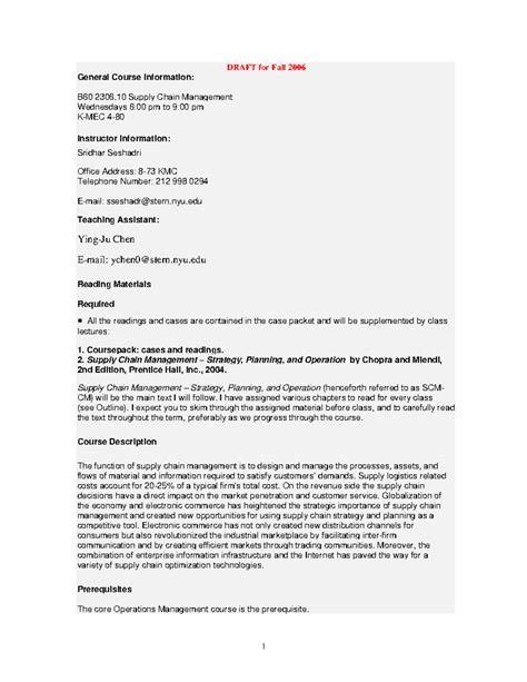 Scm Draft Fall 05 - Masters Of Business Administration (18MBA) - Edit ...