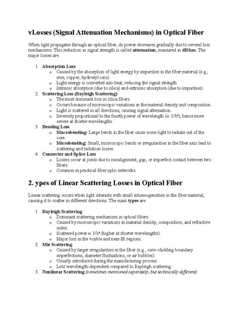 Optical Fiber Loss Mechanisms: Attenuation & Scattering (Course Code ...