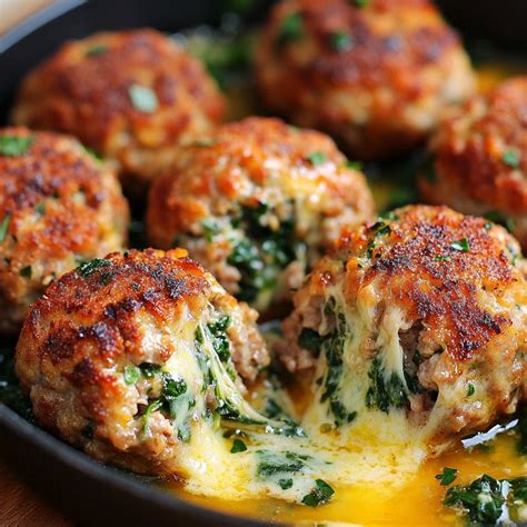 Mozzarella-Stuffed Turkey Meatballs with Spinach and Garlic | Recipe ...