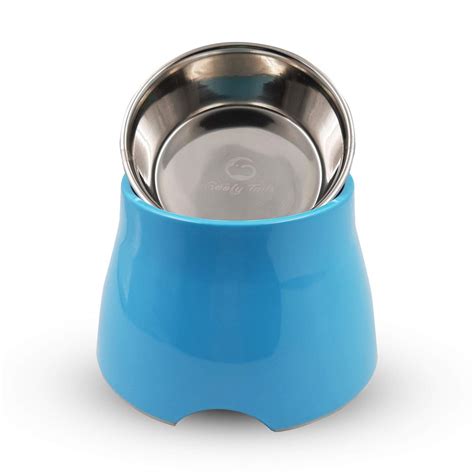 Goofy Tails Blue Elevated Dog Bowl| Melamine & Stainless Steel Dog Food ...