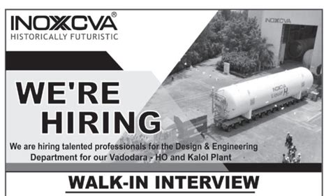 INOXCVA Inox India Limited Vadodara Walk in interview for BE Btech ME ...