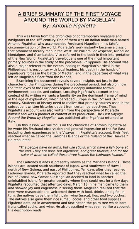 A Brief Summary OF THE First Voyage Around THE World BY Magellan - A BRIEF SUMMARY OF THE FIRST ...