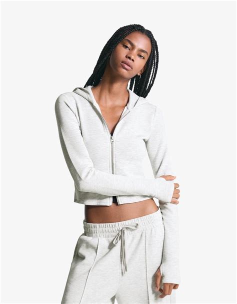 Soft modal blend zip-up hoodie - Women | Bershka