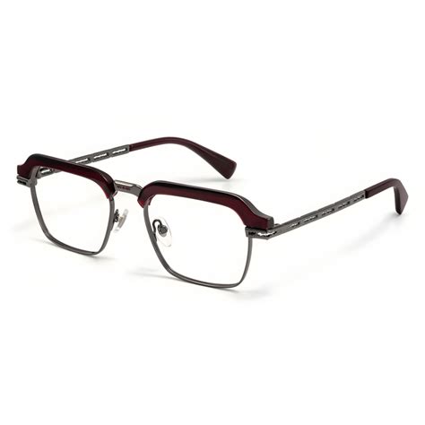 Gunmetal-Crimson Red/Grey: Birch Posh® Luxury Metal Rectangle Eyewear