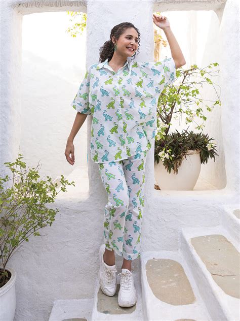 Green & Blue Women Cotton Co-ord Set – Pinklay