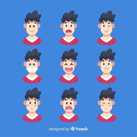Set of facial expression of different emotions | Free Vector