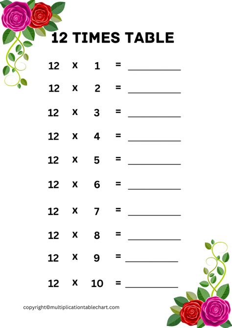 Image result for 12 Times Table Printable Worksheet