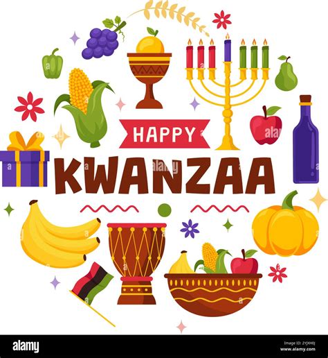 Happy Kwanzaa Vector Illustration Featuring Mazao, Zawadi, Mkeka, Kinara, Gifts, and Candles as ...