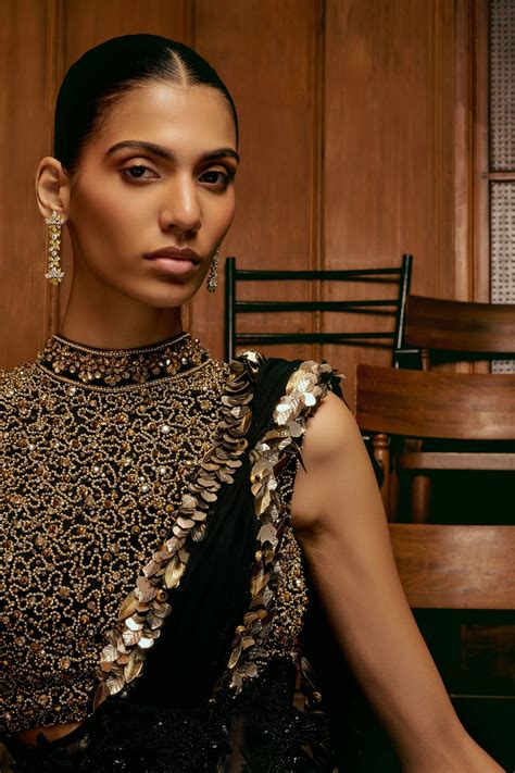 Elisha Wadhwani - Black and Gold Drape Saree - Elahe