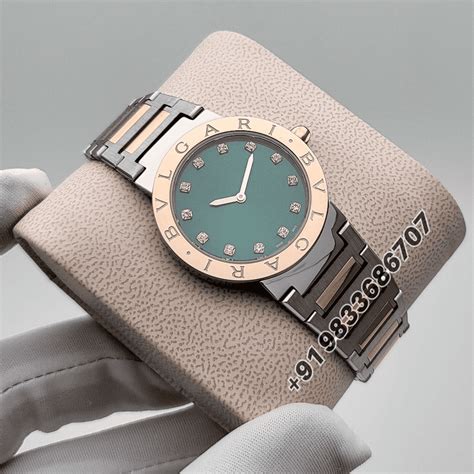 Bvlgari Bvlgari Dual Tone Rose Gold Bezel Green Satiné Soleil Lacquered ...
