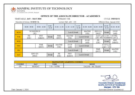 First Year Timetable Jan - May 2026 - TIMETABLE: JAN – MAY 2026 STREAM ...