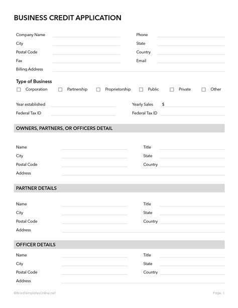 Image result for Credit Application Form Template