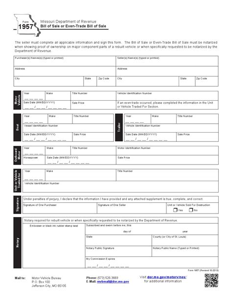 Free Missouri Vehicle Bill of Sale Form - Download PDF | Word