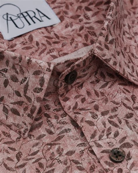 Men Sophisticated Brown Floral Cotton Slub Shirt - Putra