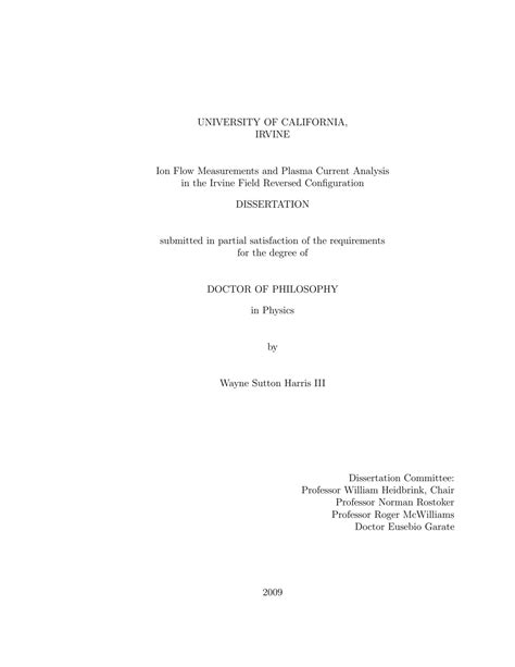 SOLUTION: UNIVERSITY OF CALIFORNIA IRVINE Ion Flow Measurements and ...