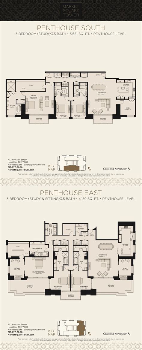 Penthouse Apartment Floor Plan at Market Square Tower Houston