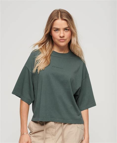 MICRO LOGO EMB BOXY WOMEN'S GREEN TEE