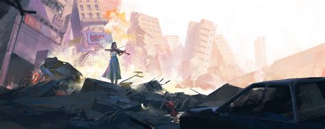 Download wallpaper 2560x1024 girl, violin, ruins, city, art ultrawide ...