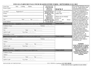 Fillable Online QH Fall Entry Form - Fox Lea Farm Fax Email Print ...