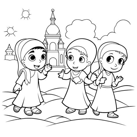 Muslim Coloring Cartoon Ana Girl Pages Cute Islamic Doodles Boy Drawing ...