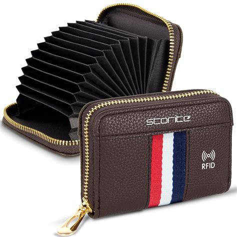 Storite - 12 Slot RFID PU Leather Card Holder Wallet with Zipper for M