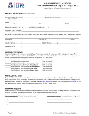Fillable Online Application Form - Residence Life - University of ...