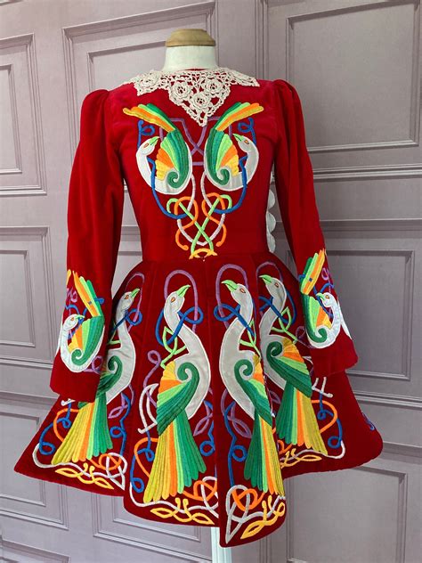 Vintage 1980s/1990s Red Velvet Irish Dancing Dress With Hand Embroidery ...