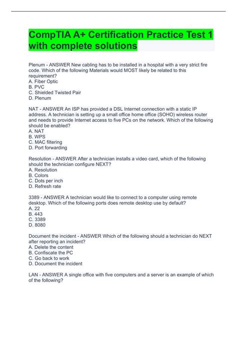 CompTIA A+ Certification Practice Test 1 with complete solutions ...
