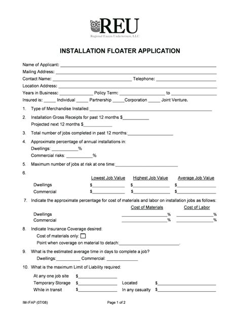 Installation Floater - Fill Online, Printable, Fillable, Blank | pdfFiller